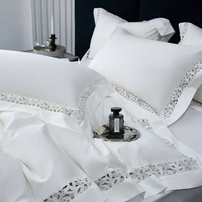 DecorBites™ 1200TC Egyptian Cotton Bedding Set with Hollow Lace Broad Side