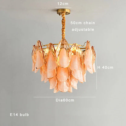 Lámpara de araña DecorBites™ Gold Chrome con forma de pétalo de cristal ámbar regulable – Diseño francés de lujo