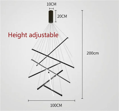 DecorBites™ Black LED Stair Chandelier: Modern Ceiling Pendant Light Fixture for Hall and Living Duplex.