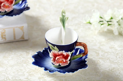 DecorBites™ Enamel Rose Peony Floral Coffee Cup Wedding Birthday Gift