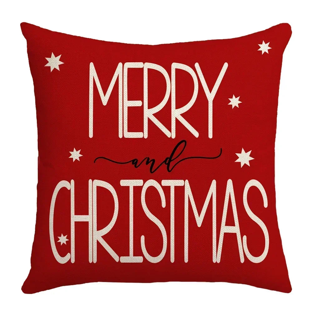DecorBites™ Christmas Elk Pillowcase 45x45cm Farmhouse Red Letter Design