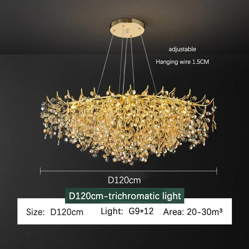 DecorBites™ Golden Dendrite Crystal LED Ceiling Chandelier - Luxe Living Room Lighting