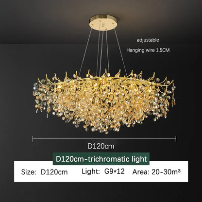 DecorBites™ Golden Dendrite Crystal LED Ceiling Chandelier - Luxe Living Room Lighting