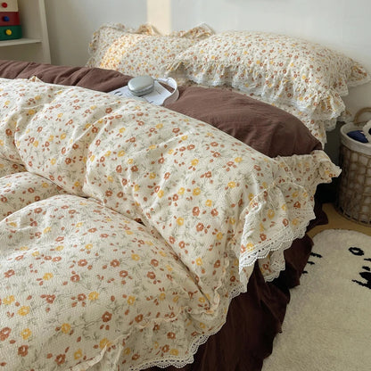 Decobites Korean Lace Ruffles Bedding Set with Bed Skirt, Soft Skin-Friendly Material