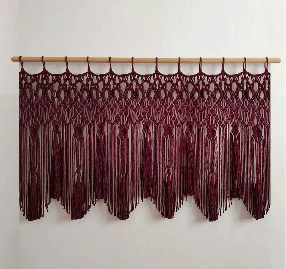 Decobites Handwoven Macrame Window Curtain Tapestry with Tassels