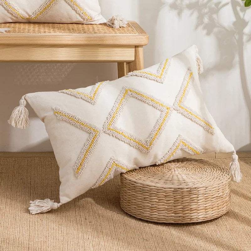 أغطية وسائد DecorBites™‎ مطرزة بأشكال هندسية من قماش قطني منقوش لديكور المنزل