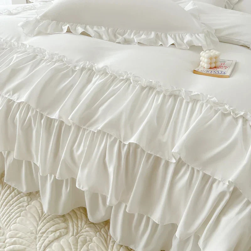 DecorBites™ Lace Ruffle Princess Bedding Set with Bed Skirt & Pillowcases