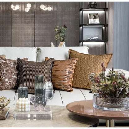 DecorBites™ Luxe Jacquard Cushion Covers - Brown Gold Coffee Color - 45x45cm