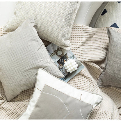 DecorBites™ Cappuccino Tone Geometry Embroidery Luxury Pillowcase 45x45cm Cream Khaki Gray