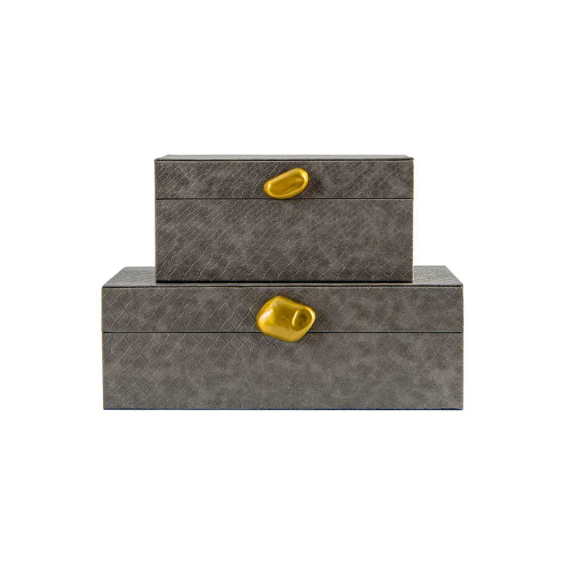 DecorBites™ Golden Stone Handle Leather Jewelry Box: Elegant Desktop Storage Container for Home Decor