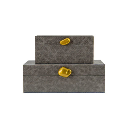 DecorBites™ Golden Stone Handle Leather Jewelry Box: Elegant Desktop Storage Container for Home Decor