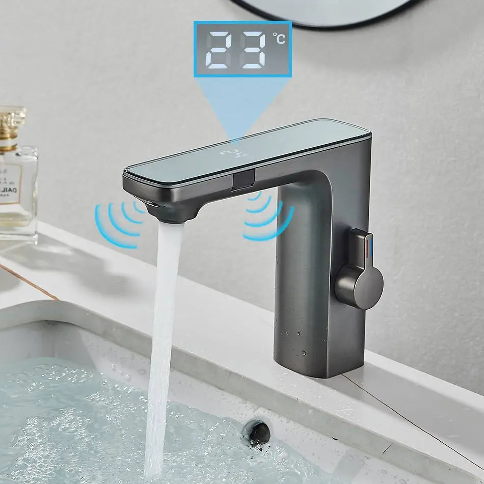 Decorbites™ LCD-Sensor-Waschbeckenarmatur Heiß-Kalt-Wasser-Mischbatterie Berührungsloser Waschtischhahn
