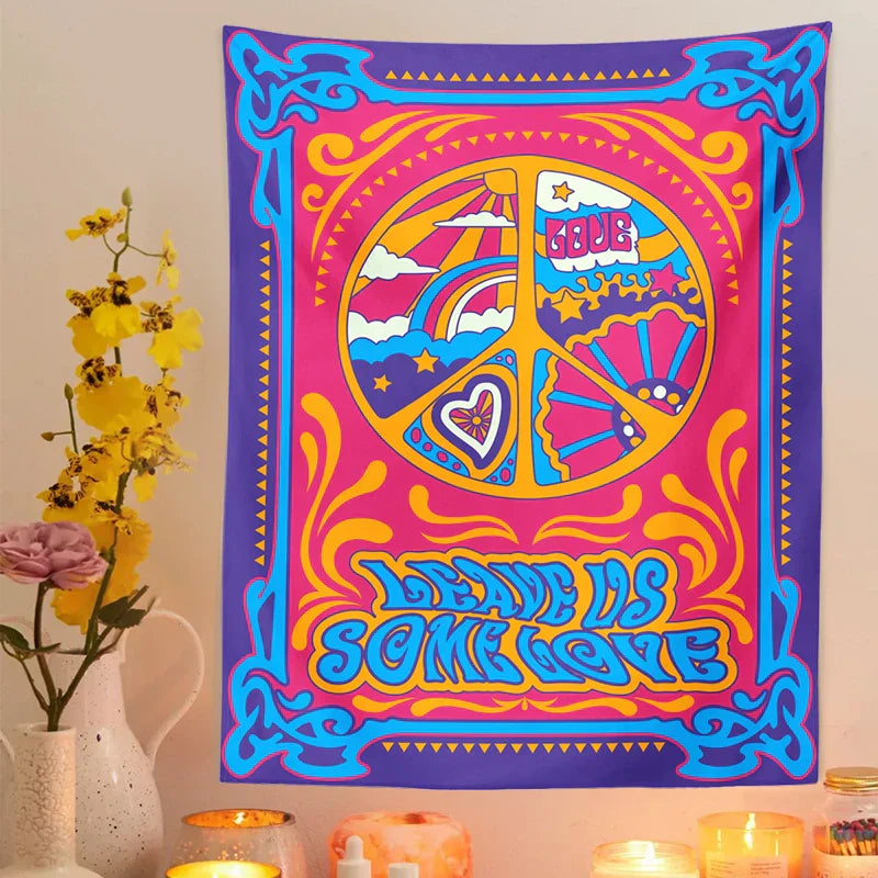 Decobites Psychedelic Peace Symbol Tapestry Wall Hanging Home Decor