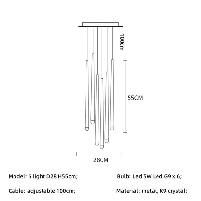 Lámpara colgante LED de cristal DecorBites™ para escaleras de villas retro
