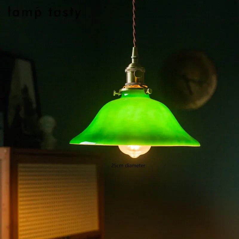 Luces colgantes LED de vidrio verde Decorbites™: Lámpara colgante de estilo vintage japonés-americano