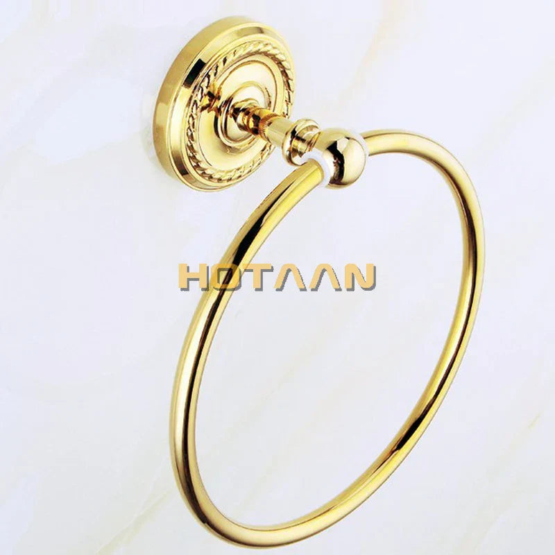 DecorBites™ Gold Brass Bathroom Accessories Set: Robe Hook, Paper Holder, Towel Bar, Towel Ring