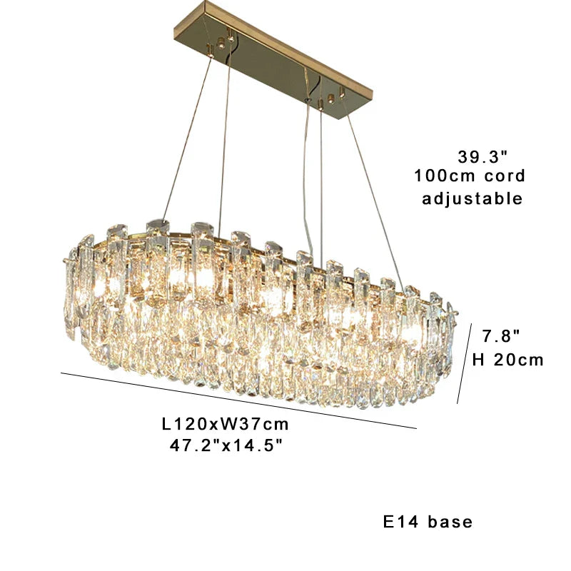 DecorBites™ Clear Crystal Oval Chandelier | Luxury Dining Room Light | Height Adjustable Hanglamp