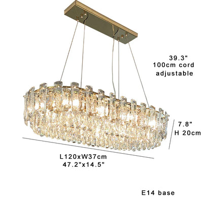 DecorBites™ Clear Crystal Oval Chandelier | Luxury Dining Room Light | Height Adjustable Hanglamp