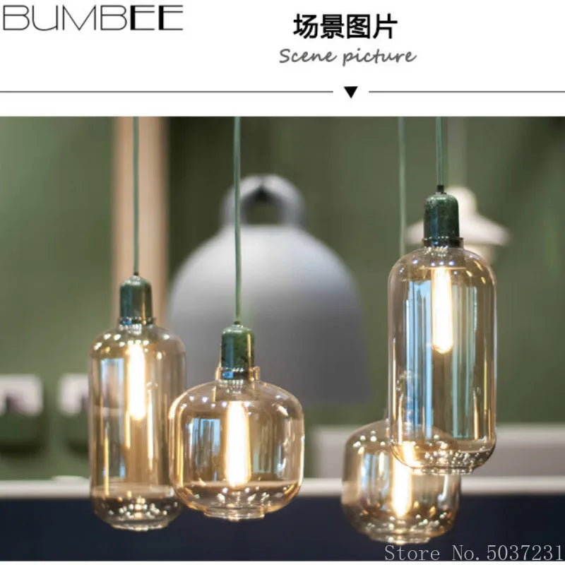 DecorBites™ Industrial Stained Glass Pendant Lamp LED Hanging Lights for Dining & Living Room