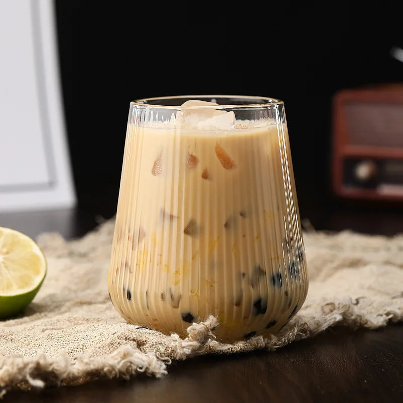 DecorBites™ Glass Cup Set with Lid and Straw for Tea Coffee Juice Beer Milk Mocha