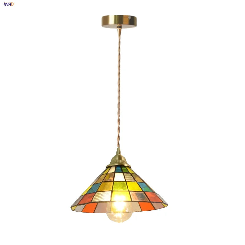 DecorBites™ Colorful Glass Magic Cube LED Pendant Lights Tiffany Style Wood Hang Lamp