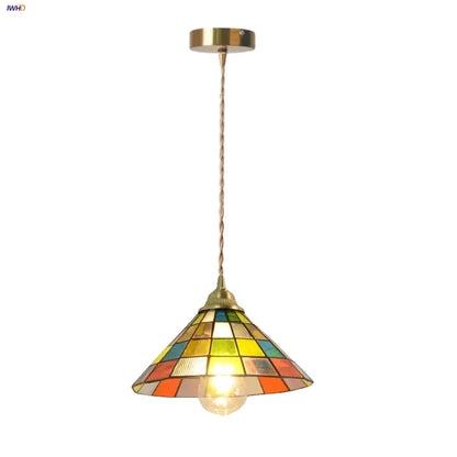 DecorBites™ Colorful Glass Magic Cube LED Pendant Lights Tiffany Style Wood Hang Lamp