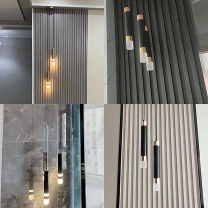 Modern Long Double Spotlight Pendant Light in Black/Gold