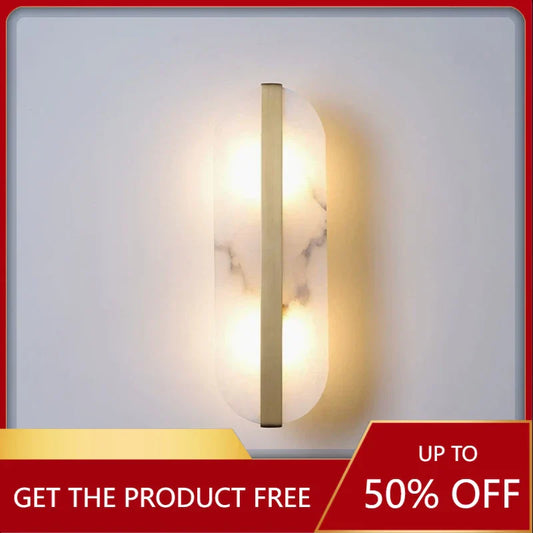 DecorBites™ Alabaster Moon Oval Marble Wall Lamp, Gold/Copper LED Sconce for Modern Indoor Decor