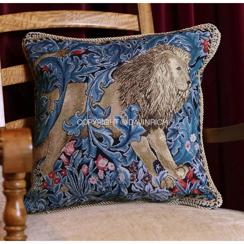 Decorbites™ Löwen-Teppich-Jacquard-Quadrat-Kissenbezug für Sofa und Bett – Vintage-Tierstil