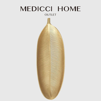 DecorBites™ Leaf Shape Gold Paint Wooden Tray 14.5x40cm - Modern Decorative Tableware