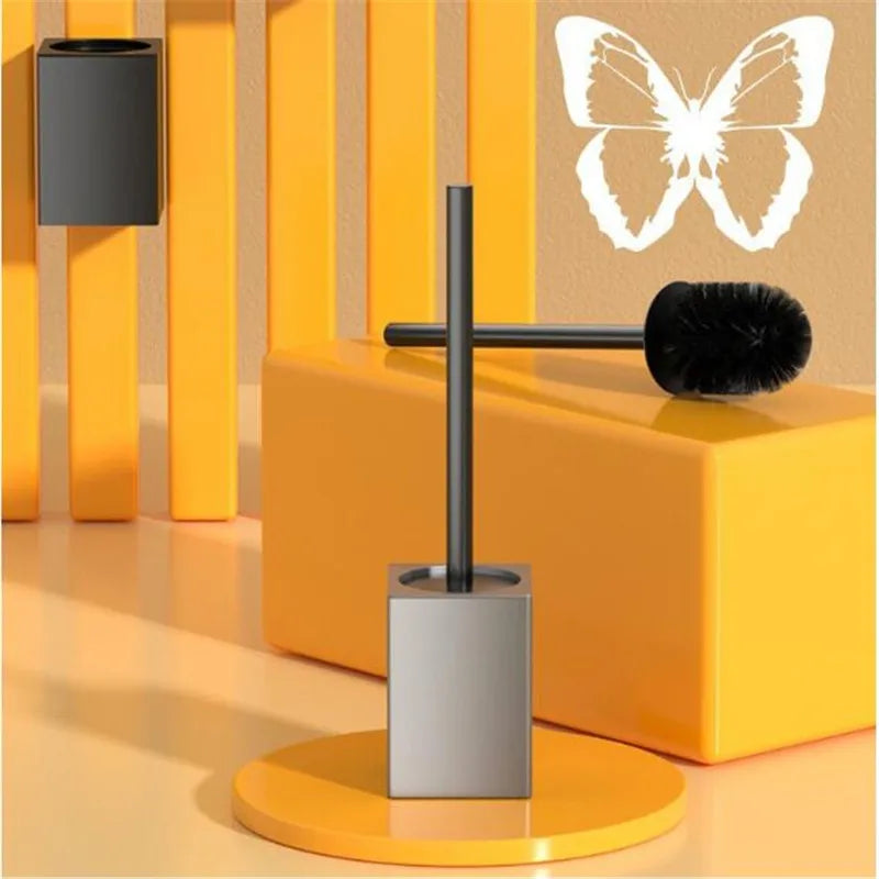 DecorBites™ Black Aluminum Toilet Brush Holder Set with Scrub Brush