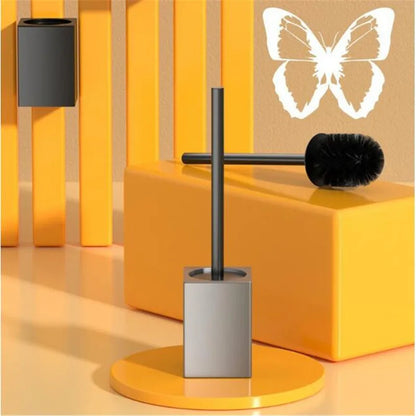 DecorBites™ Black Aluminum Toilet Brush Holder Set with Scrub Brush