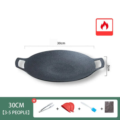DecorBites™ Korean BBQ Grill Pan: Round Non-Stick Outdoor Frying Pan for Camping & Travel