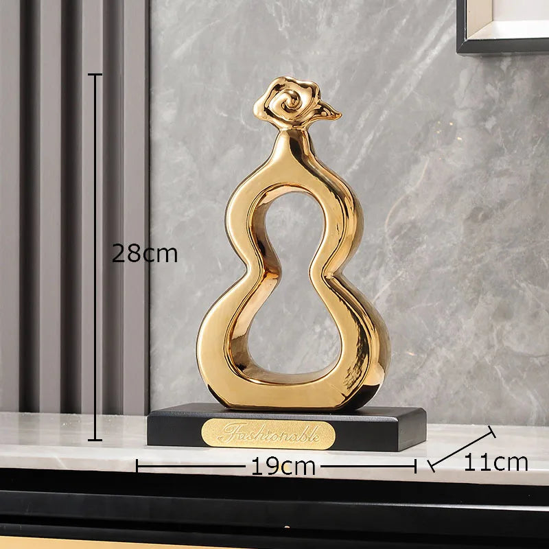 DecorBites™ Gold Gourd Ceramic Sculpture Desk Decor Porcelain Crafts Room Ornaments