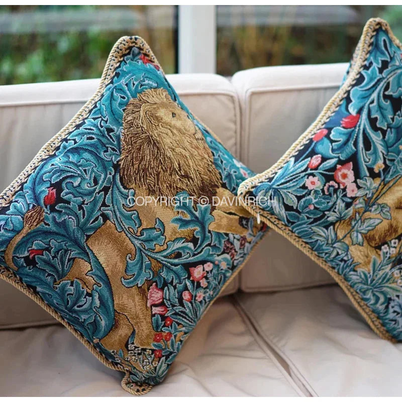 Decorbites™ Löwen-Teppich-Jacquard-Quadrat-Kissenbezug für Sofa und Bett – Vintage-Tierstil