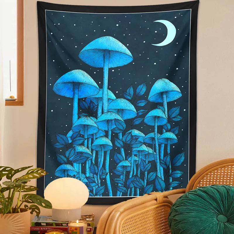 Moon Mushroom Decobites Tapestry Psychedelic Forest Wall Tapestries - Bohemian Room Decor