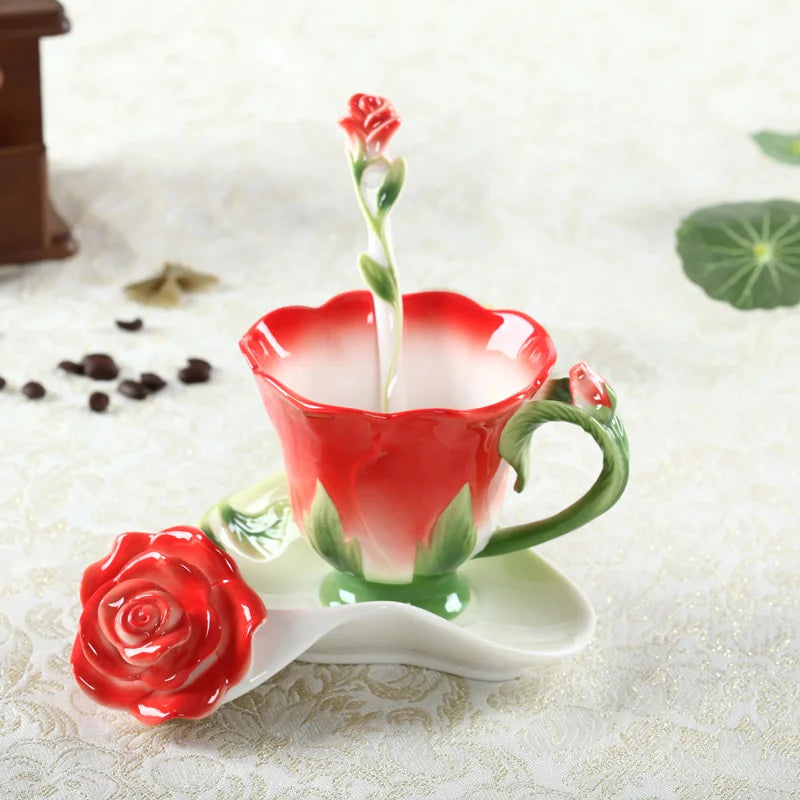 DecorBites™ Enamel Rose Peony Floral Coffee Cup Wedding Birthday Gift