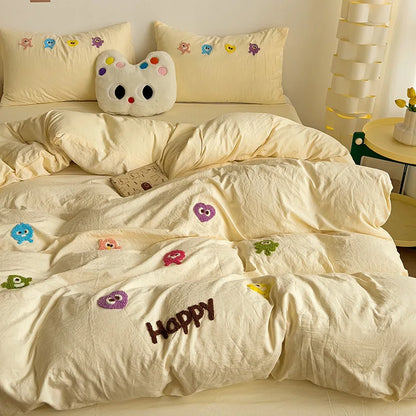DecorBites™ Cartoon Embroidery Bedding Set for Single & Double Sleepers