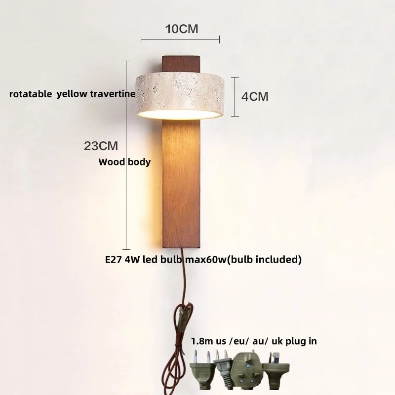 DecorBites™ Canopy LED Wall Light Rotate Yellow Travertine Japan Style Bedside Lamp