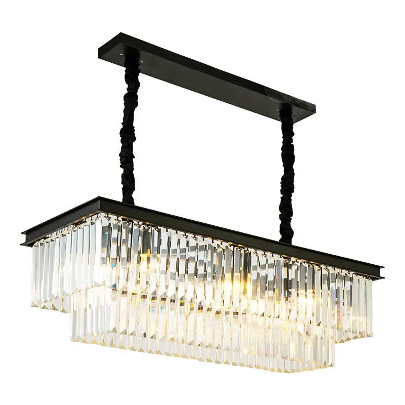 Decorbites™ Gold Schwarz Metall LED Kronleuchter mit K9-Kristall – Retro Quadratisches Ketten-Pendant-Licht