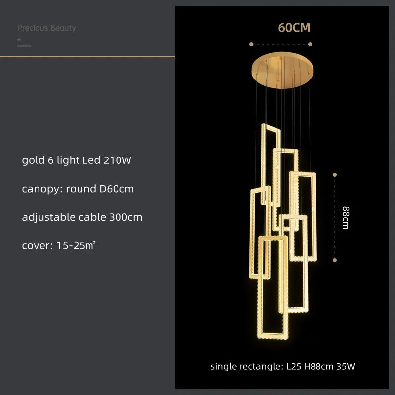 Lámpara colgante LED de cristal DecorBites™: Iluminación moderna y lujosa para escaleras