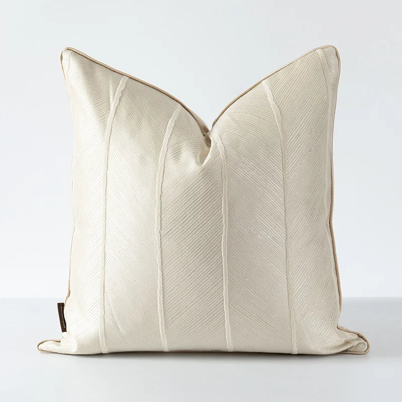 DecorBites™ Herringbone Jacquard Cushion Cover, Modern Beige White Pillowcase for Living Room