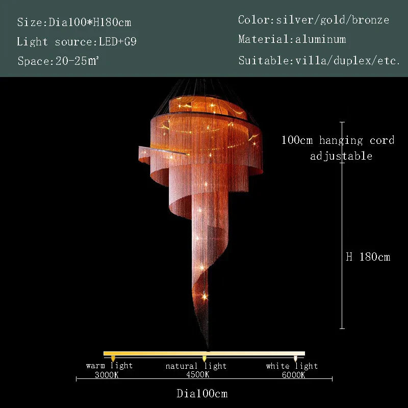 Lámpara de araña LED DecorBites™ con borla dorada para techos altos: iluminación elegante para la decoración del hogar.