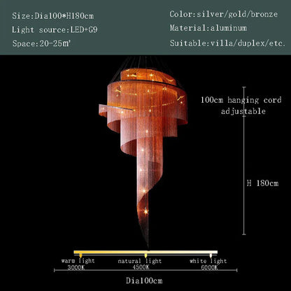 Lámpara de araña LED DecorBites™ con borla dorada para techos altos: iluminación elegante para la decoración del hogar.