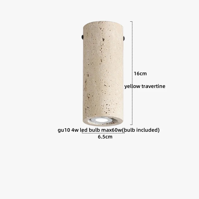 DecorBites™ Japan Style LED Ceiling Light Yellow Travertine Stone Wood Base Bedroom Luminaire