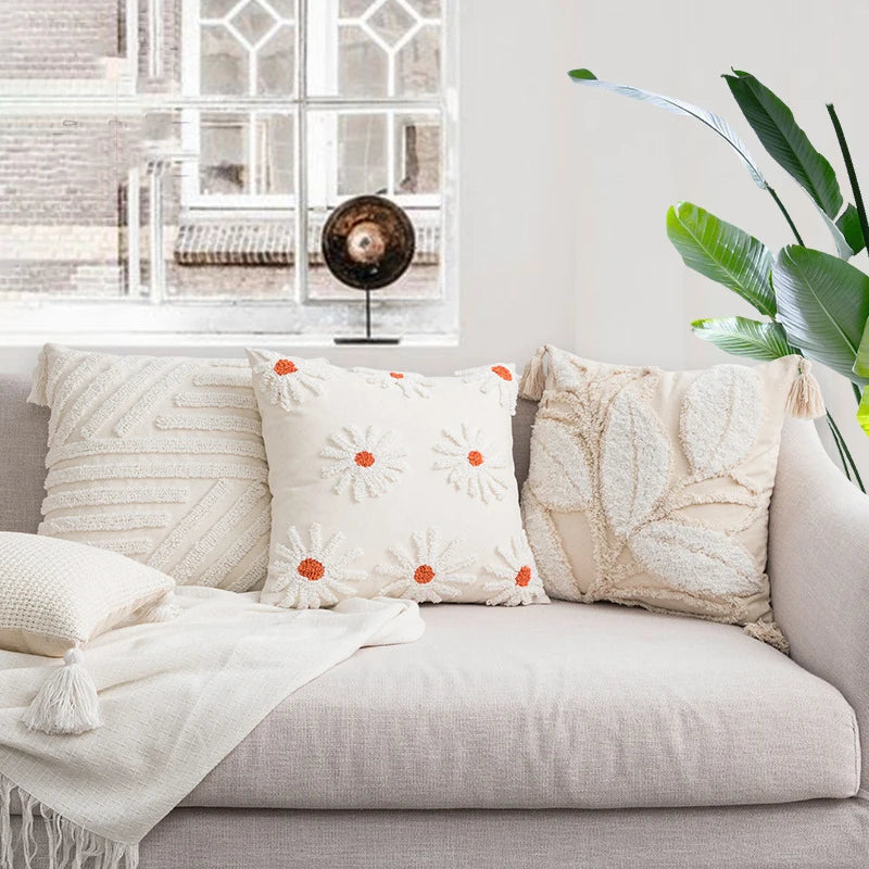 DecorBites™ Ivory Tufted Cushion Cover for Home Decor, Living Room, Sofa, Bedroom