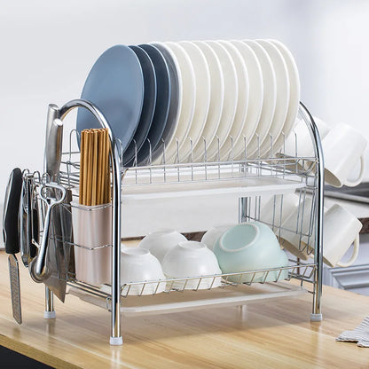 DecorBites™ 3-Tier Kitchen Drying Rack & Dish Organizer Shelf with Drain Board