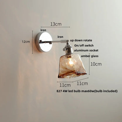 DecorBites™ Iron Rotate LED Wall Light Modern Pull Chain Switch Clear Glass Wandlamp