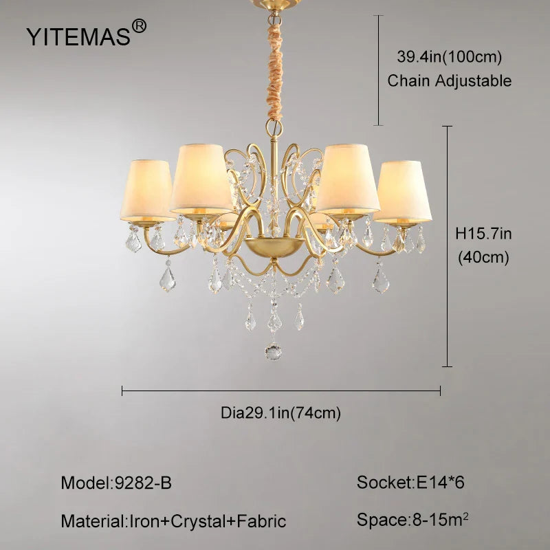 Lámpara de araña de cristal dorado Decorbites™ con pantalla para sala de estar, dormitorio y cocina elegantes