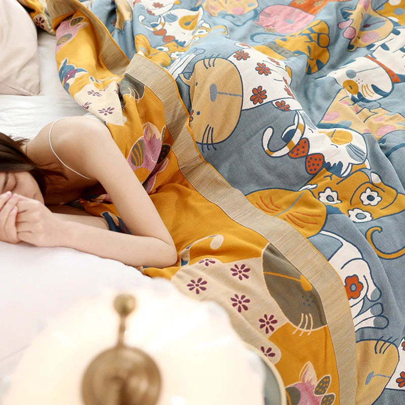 DecorBites™ Cartoon Boho Bedspread - 100% Soft Cotton Double-Sided Woven Blanket